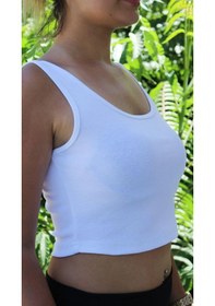 Resim Afri Kadın Beyaz Basic Ribana Atlet Crop Likralı Spor Üst Beyaz 