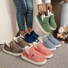 Resim Kadın Moda Fleece Terlikler, Tek Renk, Tüm Mevsim Kış, Rahat Olmayan Kaymaz Sıcak Pluş Kalın Taban İç Mekan Dış Mekan Ev Botları, Kumaş Üst/İç/Diş, TPR Taban, Elle Yıkanabilir 
