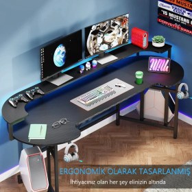 Resim Zeronex Modern Gaming Masa - Geniş Çalışma Alanlı, Raflı Oyuncu ve Bilgisayar Masası 