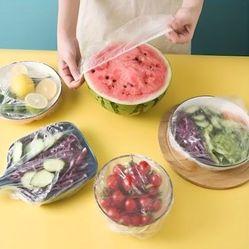 Resim 50/100 Adet Tek Kullanımlık Plastik Örtü, PE Kalınlaştırılmış Yırtılmaz Gıda Sınıfı Kapak, Ev Tipi Meyve Tabakları, Yemek Tabağı, Kase ve Sebze Kesimleri İçin Uygun 
