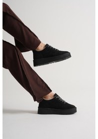 Resim Kalın Poli Taban Bağcıklı Kadın Siyah Günlük Ayakkabı Tbgzgn606 Siyah 