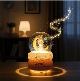 Resim Pilli Işıklı Müzikli Kar Küresi Hilal Ay Önünde Prenses Figürlü Eğlenceli Masaüstü Biblo, Led Aydınlatmalı Dekoratif Hediyelik Kar Küresi 4989 
