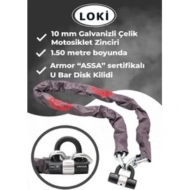 Resim Armor Loki 10 - 10 mm x 150 cm Galvanizli Zincir Kilit + U Bar 
