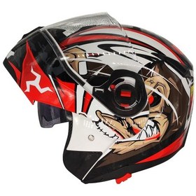 Resim Free-M 961 Monkey Güneş Vizörlü Çeneden Açılır Kask Siyah - Beyaz - Kırmızı 