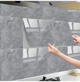 Resim Gri Mermer Desenli Duvar Sticker 60x30 Cm Kendinden Yapışkanlı Yüzey Kaplama Çok Renkli 
