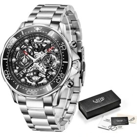 Resim Hanyang Gümüş Siyah Lıge Moda Tüm Altın Erkek Saatler Üst Marka Lüks Paslanmaz Çelik Kuvars Izle Erkekler Için Su Geçirmez Spor Saat Erkek Kronograf (Yurt Dışından) 