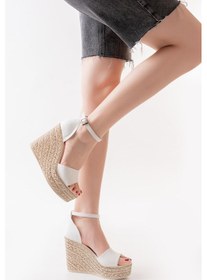 Resim Asmi Shoes Kadın Dolgu Topuklu Ayakkabı Rahat Yüksek Topuklu 11cm Beyaz Beyaz 