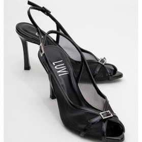 Resim Luvishoes Luvi Shoes Elyse Siyah Rugan Fileli Kadın Yüksek Topuklu Abiye Ayakkabı Siyah Rugan 