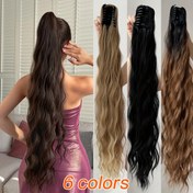 Resim 81.28 cm Derin Dalga saç tokası Klipsi At Kuyruğu Uzatma, Unisex-Yetişkin Isıya Dayanıklı Sentetik Saç, Siyah Kahverengi, Temel Stil, Yüksek Sıcaklık Elyaf, Kadınlar için Günlük Kullanım 