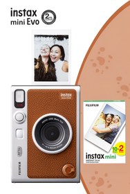 Resim Fujifilm Instax Mini Evo Kahverengi Fotoğraf Makinesi ve 20'li Film 