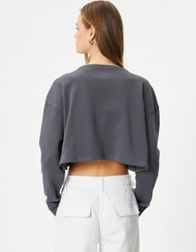 Resim Koton Crop Sweatshirt Baskılı Uzun Kollu Pamuklu Antrasit 4sak10274ek Antrasit 