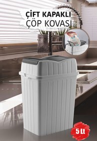 Resim MYBOX 5 L - Çift Kapaklı Slim Çöp Kovası - Dekoratif Tezgah Üstü Ev Ofis Banyo & Mutfak Çöp Kutusu Beyaz 