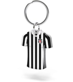 Resim Beşiktaş Lisanslı Siyah Beyaz Çubuklu Forma Anahtarlık Kartal Ahşap Kutulu 