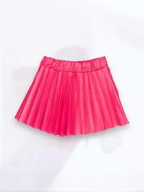 Resim Kız Bebek Beli Lastikli Pilise Deri Etek-14533 Pembe 