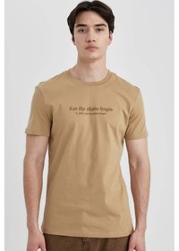 Resim DeFacto Slim Fit Dar Kesim Bisiklet Yaka Baskılı Kısa Kollu Tişört C2085AX24SMBG118 