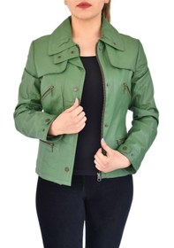 Resim Kadın Yeşil Spor Suni Deri Mont 11-CKT-237 