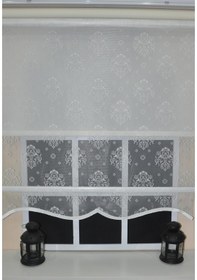 Resim Storburada Çift Mekanizmalı Kirli Beyaz Damask Tül Perde Ve Ekru Stor Perde Stb45252-v01 Ekru 