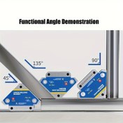 Resim 4 Adet Ağır Hizmet Tipi Manyetik Kaynak Tutucular - Güvenli Kaynak Pozisyonu için Çok Açılı Metal Kelepçeler, 45°, 90°, 135° Ayarlanabilir Açılar, Çeşitli Metal İş Projeleri için Güçlü Mıknatıs, Güvenli Kaynak|Ayarlanabilir Açılı Kelepçeler|Güvenli Bağlantı 