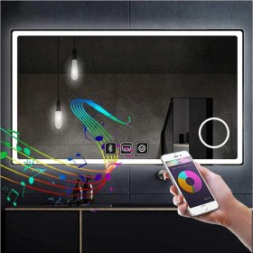 Resim Dnr-Mirror80x120 Cm Bluetoothlu Buğu Yapmayan Makyaj Aynalı Dokunmatik Beyaz Ledli Dikdörtgen Banyo Aynası 