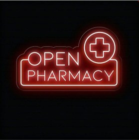 Resim Open Pharmacy Yazılı Ve Şekilli Neon Tabela Kırmızı 