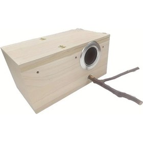 Resim Fochsia L Boyut Dikey Kuş Yuva Kafesi Doğal Ahşap Açık Ön Papağan Muhabbet Kuşu İçin 