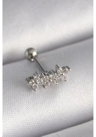 Resim Ceylan Adam 316l Çelik Gümüş Renk Zirkon Taşlı Yonca Tragus Piercing Çok Renkli 