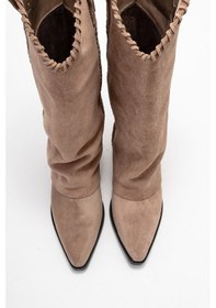 Resim Luvishoes Velın Toprak Süet Hakiki Deri Dikişli Kadın Western Çizme Toprak 