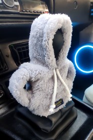 Resim Bundeba Vites Süsü Gri Peluş Hoodie Kapüşonlu Araba Vites Topuz Süsü Oto Aksesuarı Vites Topuzu Sweatshirt 