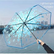 Resim Cordial Mavi Desenli Çiçek Şeffaf Şemsiye - Rüzgara Dayanıklı Katlanır Portatif 