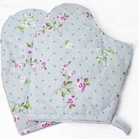 Resim Çiçek Baskılı Gri Yanmaz Çift Fırın Eldiveni 