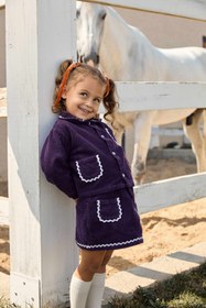 Resim Kız Bebek Mor Pamuk Kadife Etek Ceket Takım - 3 Yaş 
