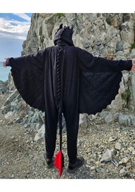Resim Dişsiz Ejderha Kostümü Yetişkin Siyah Ejderha Pijama Tulum Kostüm 