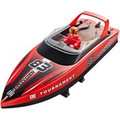 Resim Rc Pil Tekne 2.4g 15 Km/saat Yüksek Hızlı Uzaktan Kumanda Yarış Gemisi Led Işık Kırmızı Kırmızı 