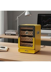 Resim Elektronik Nemlendiricili Camlı 4 Çekmeceli Puro Kutusu Humidor Sarı 