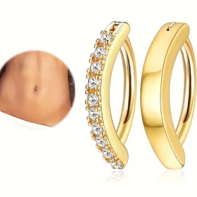 Resim 2 adet Mikropaved CZ C Şekilli Göbek Deliği Yüzük Basit Vücut Piercing Takı Seti 