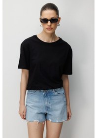 Resim Mixray 48511 Kadın Oversize Basic %100 Pamuk 2 Li T-shirt Siyah Kahve Siyah - Kahverengi 
