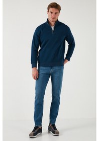 Resim Buratti Pamuklu Regular Fit Yarım Fermuarlı Dik Yaka Erkek Sweat 59052592 Indigo 