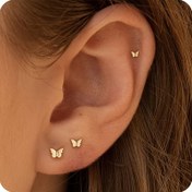 Resim 2D Düz, 3 Parça Minimalist Kelebek Küpeler - Hipoalerjenik Kıkırdak ve Heliks Piercing Takısı, Günlük & Resmi Etkinlikler İçin Zarif Kadın Küpe Seti, İnce İşçilik, Kadın Takısı 