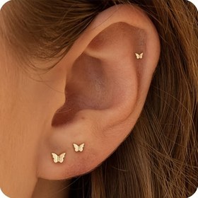 Resim 2D Düz, 3 Parça Minimalist Kelebek Küpeler - Hipoalerjenik Kıkırdak ve Heliks Piercing Takısı, Günlük & Resmi Etkinlikler İçin Zarif Kadın Küpe Seti, İnce İşçilik, Kadın Takısı 