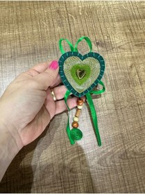 Resim Gönülden Tasarım 6X7 CM DERİ YEŞİL KALP PÜSKÜLLÜ BROŞ YAKA İĞNESİ TÜRBAN İĞNESİ 
