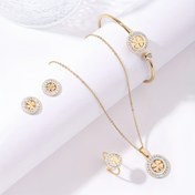 Resim Şık ve minimalist 4 parça yonca takı seti, sentetik taşlı paslanmaz çelik yüzük + ayarlanabilir açık bileklik + 45 cm kolye kombinasyonu. Nişan, düğün, plaj tatilleri, Noel, Cadılar Bayramı veya çeşitli bayramlar için hediye olarak ideal 