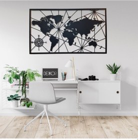 Resim Dekkor Dünya Haritası Pusula Metal Ev Ofis Duvar Süs Hediye Tablo 