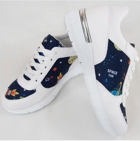 Resim Gezegen Desenli Bağcıklı Ortopedik Spor Ayakkabı Mavi 