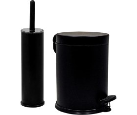 Resim Eko Serisi Ayak Basmalı Özellikli 2'li Banyo Seti 3 Litre Çöp Kovası ve Kolozet Fırçası Paslanmaz Siyah 