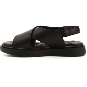 Resim GÖNDERİ(R) Kadın Siyah Çapraz Bantlı Dolgu Taban Hakiki Deri Comfort Sandalet 