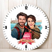 Resim Aşıklar Şehri İstanbul ve Biz Karikatürlü Duvar Saati 