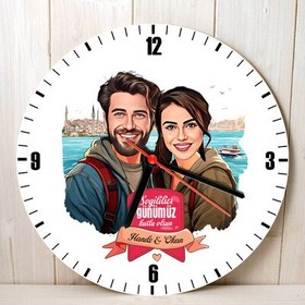 Resim Aşıklar Şehri İstanbul ve Biz Karikatürlü Duvar Saati 