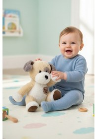 Resim Sevimli Köpek Peluş Oyuncak Love Kalpli Köpekçik Uyku Arkadaşı Hediyelik 25 Cm Bej 