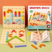 Resim 1 Adet Ahşap Geoboard Çocuklar için, Karma Renk Kare Şekil İnşaat Bulmacası, Yaratıcı Eğitim Duyusal Oyuncak Çivili Panosu ve Geometrik Çiviler ile, 36'dan Fazla Şekil Dahil 
