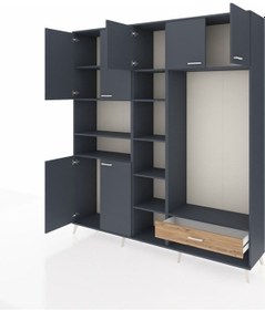 Resim Hyperion Dolap 11 Raflı Tek Çekmeceli 7 Kapaklı 220x44x243 Antrasit-antrasit/çam Antrasıt/atlas Çam 